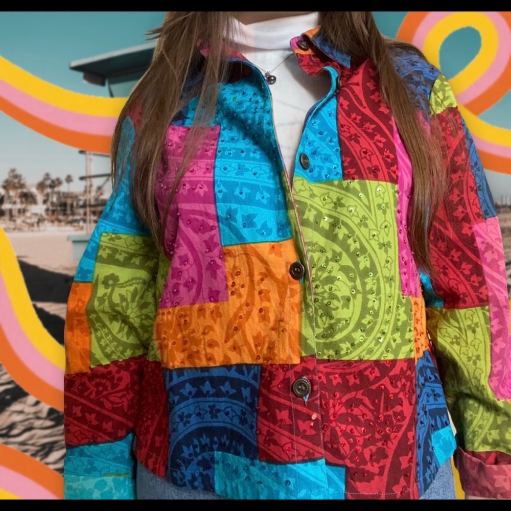 Rainbow patterned patchwork sequined jacket - Picture 2 of 2
